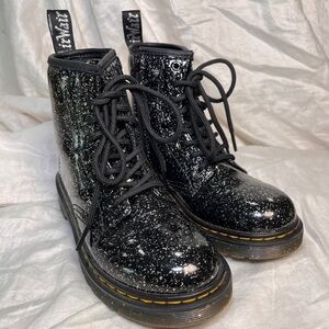 Black and Silver Glitter Kids Dr Marten Boots